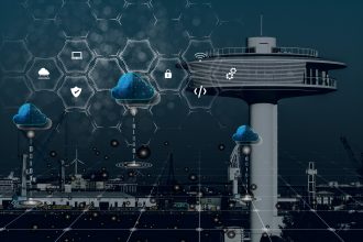 blue tone supply chain control tower with logistics overlay