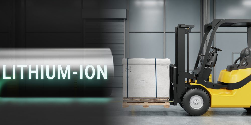 lithium-ion-battery-with-fully-charged-power-level-3d-rendering-li-ion-neon-energy-storage-device-power-charging-technology-illustration-concept-forklift-truck-warehouse-moving-loading-cardboard-pallet-box-with-copy-space-background